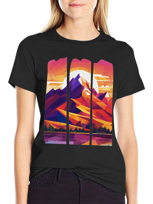 Abstract Geometric Mountain Graphic Tee - Black