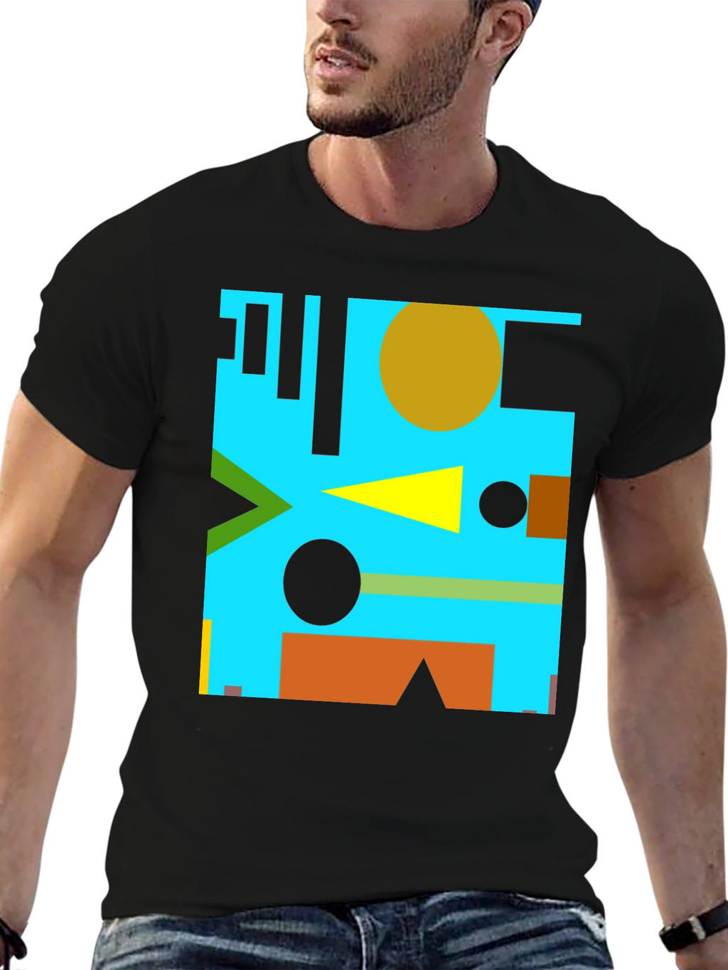 Geometric Abstract Design Black T-Shirt