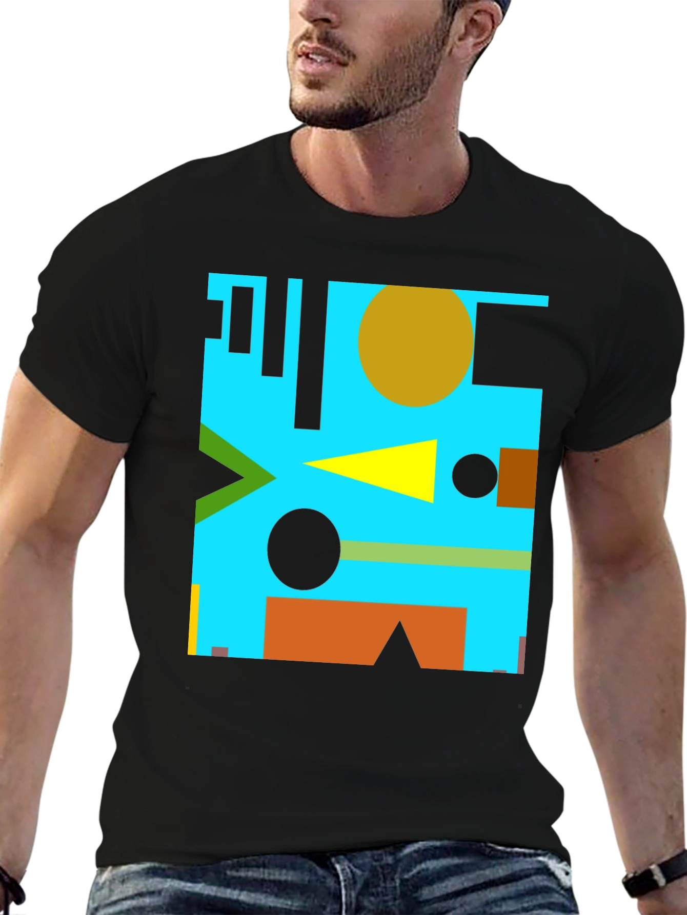 Geometric Abstract Design Black T-Shirt