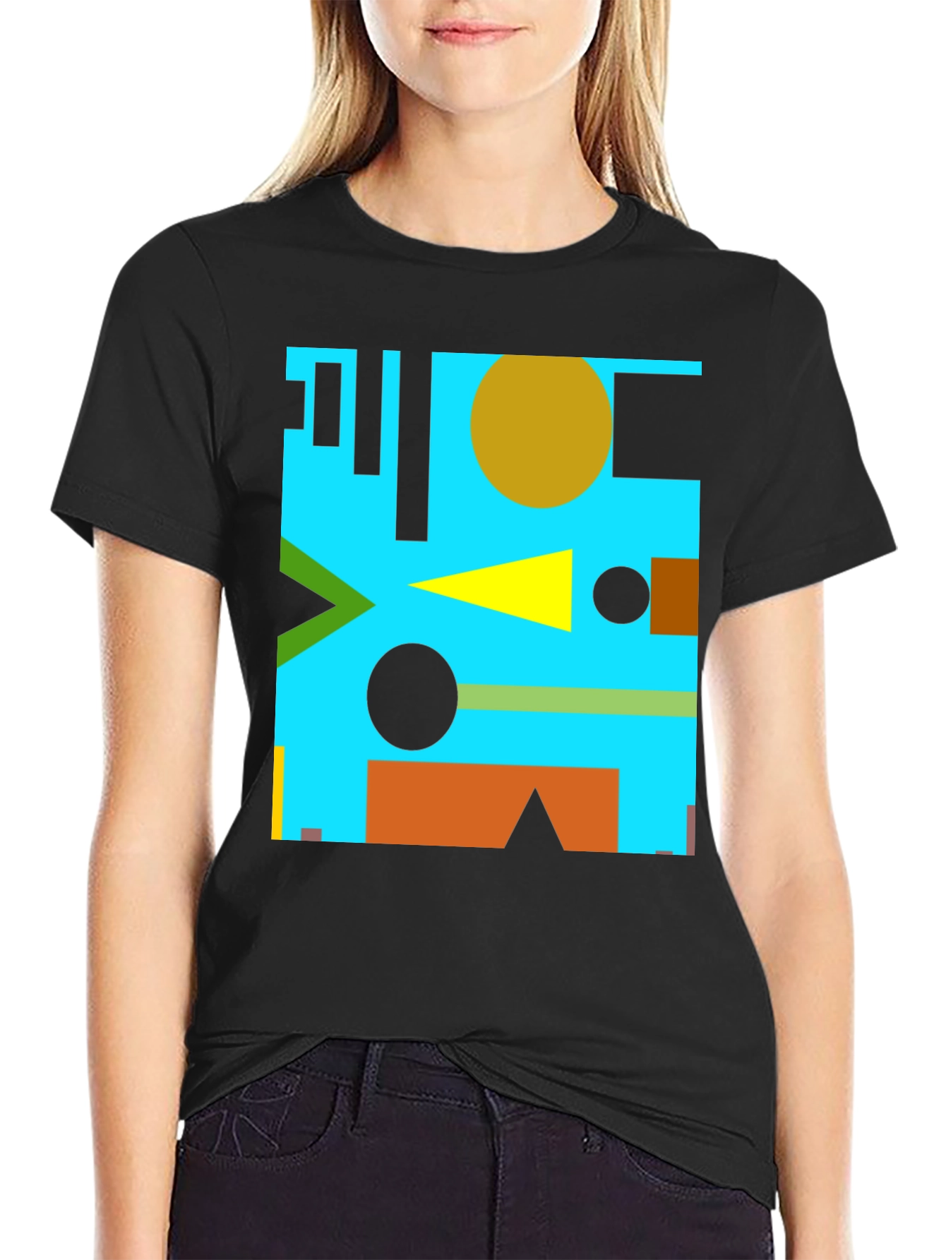 Geometric Abstract Design Black T-Shirt
