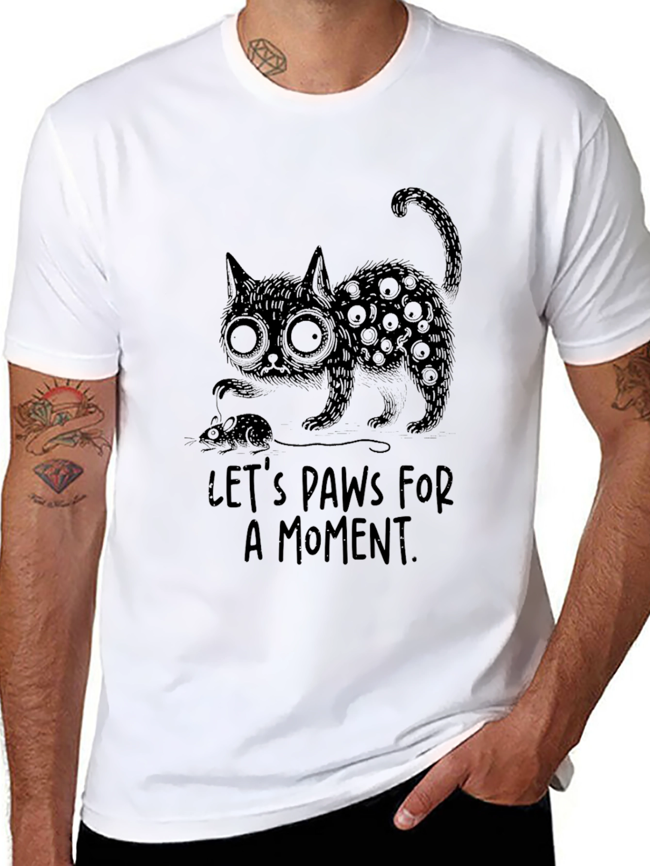 Lets Paws For A Moment Mens Black T-Shirt