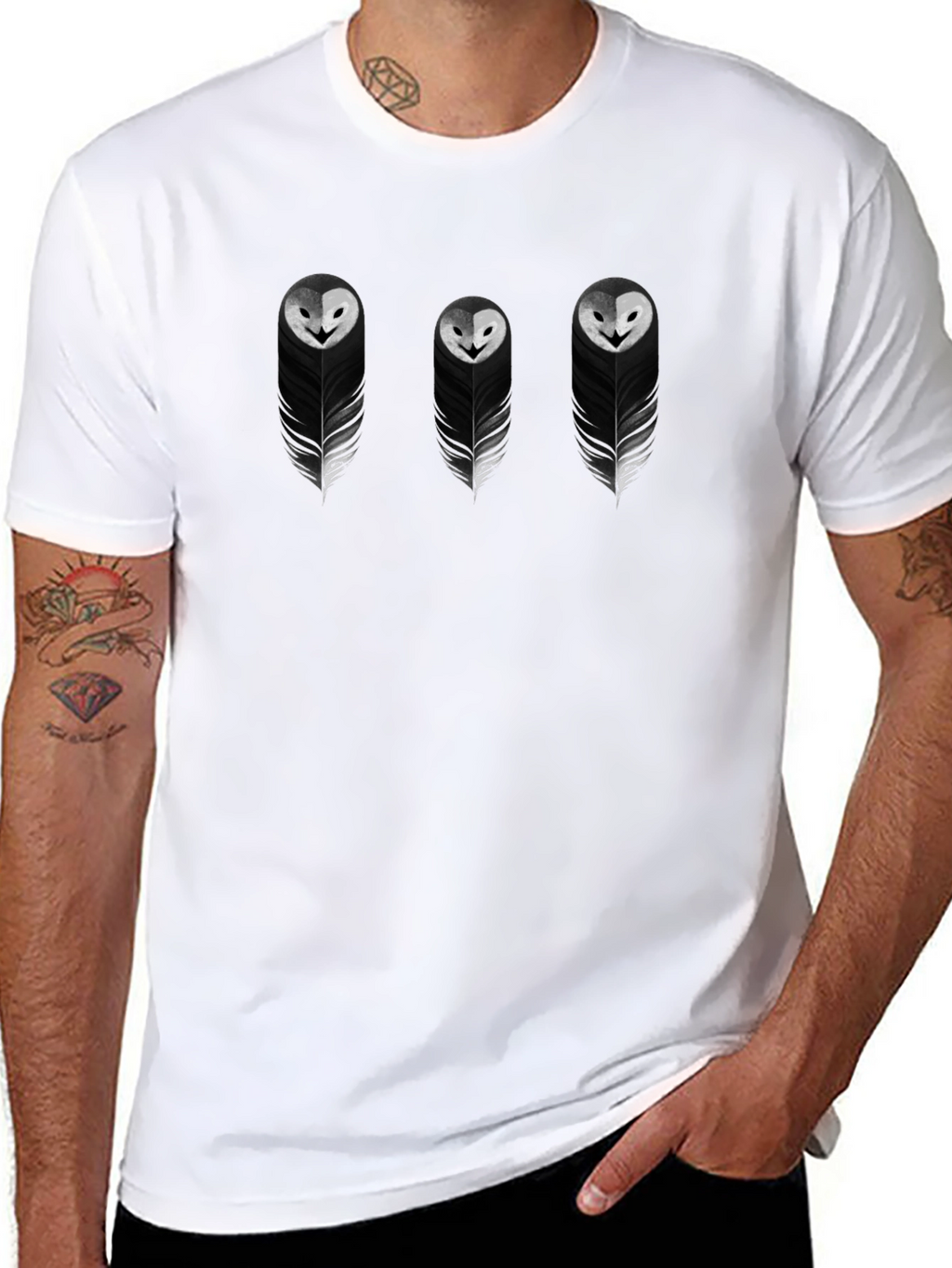 Feather Owl Graphic Tee - Black