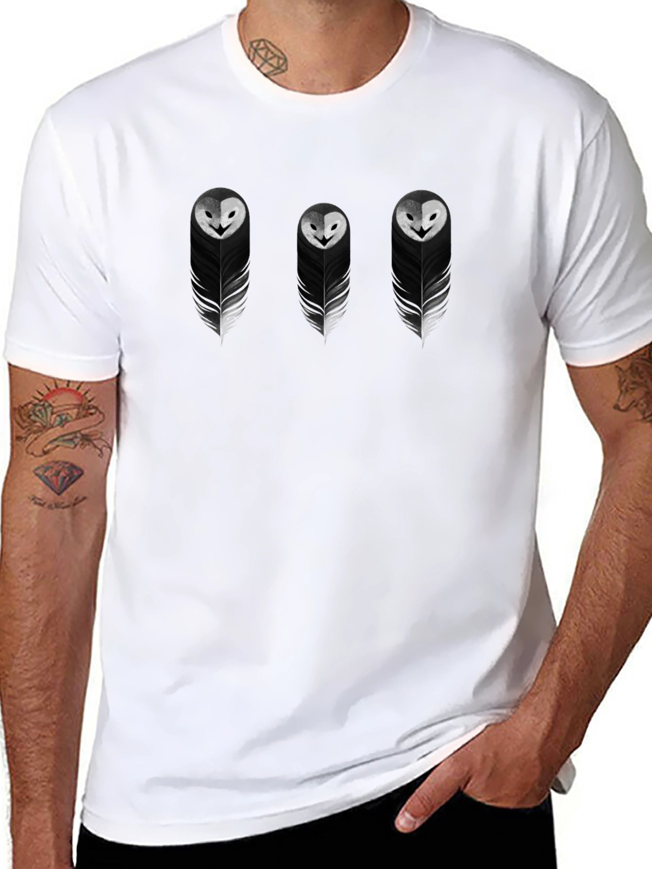 Feather Owl Graphic Tee - Black