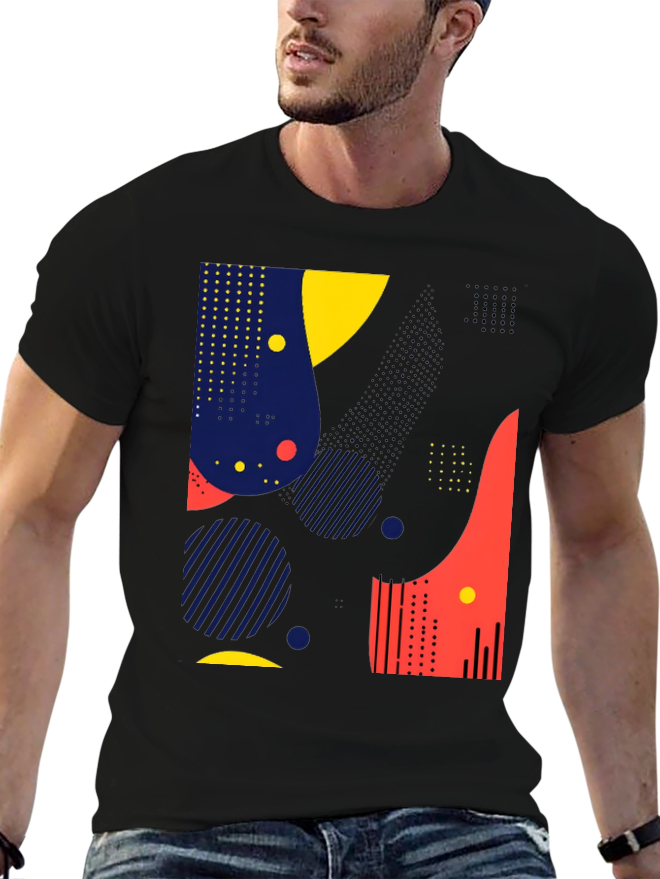 Abstract Geometric Design Black T-Shirt