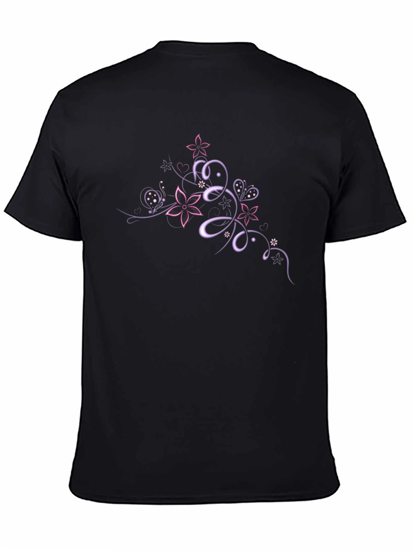 Floral Butterfly Swirl Graphic Tee - Black