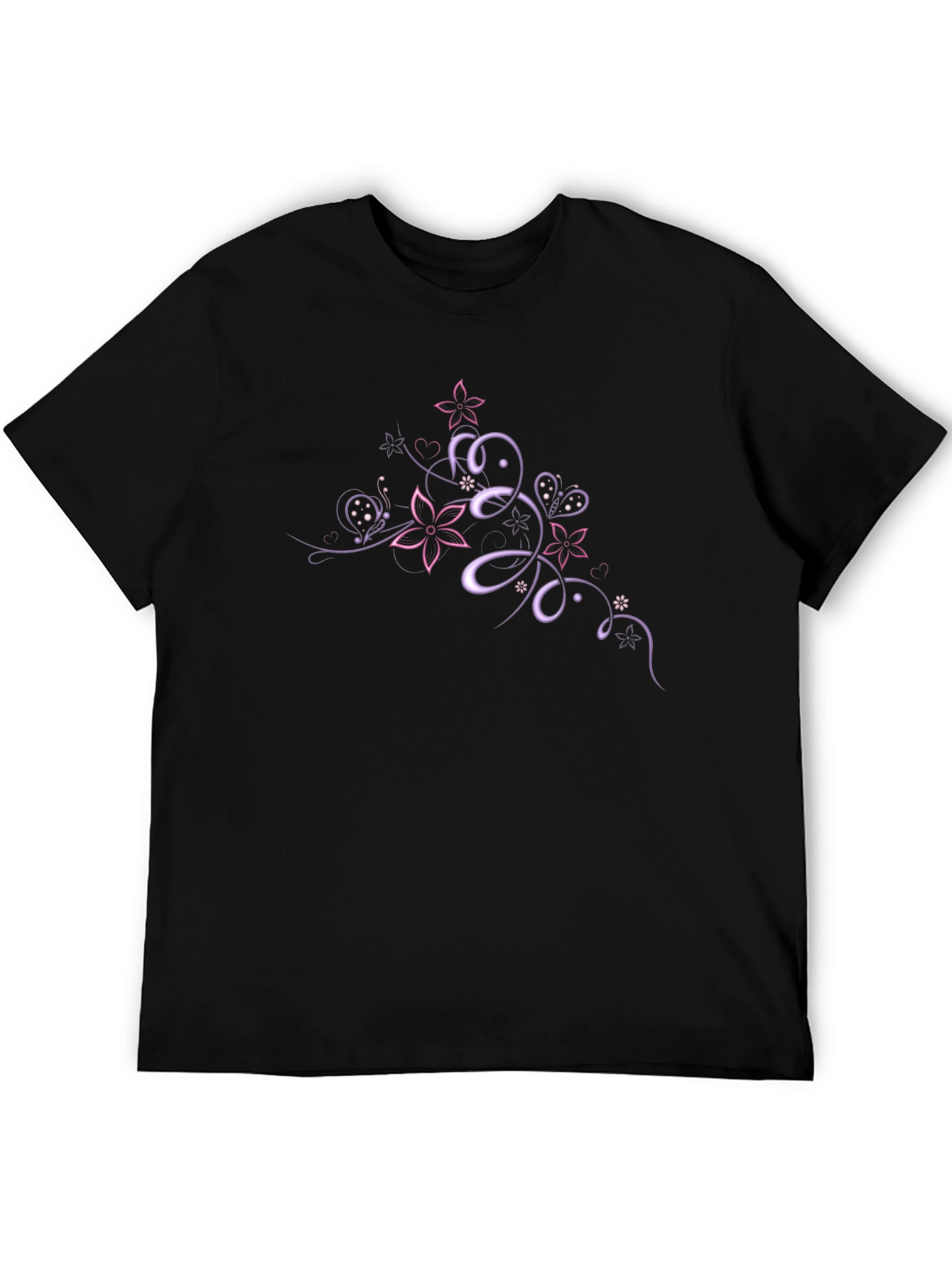 Floral Butterfly Swirl Graphic Tee - Black