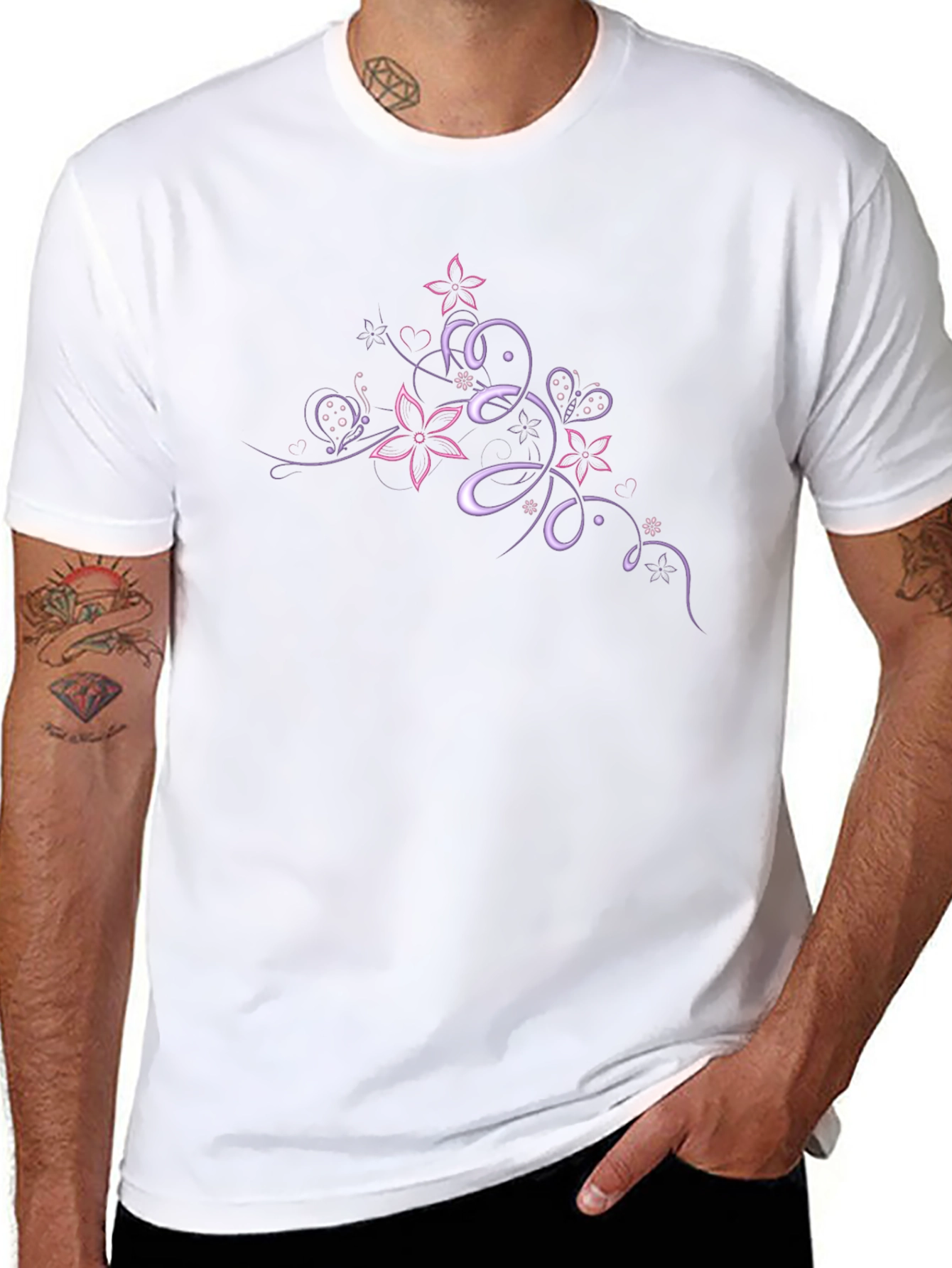 Floral Butterfly Swirl Graphic Tee - Black