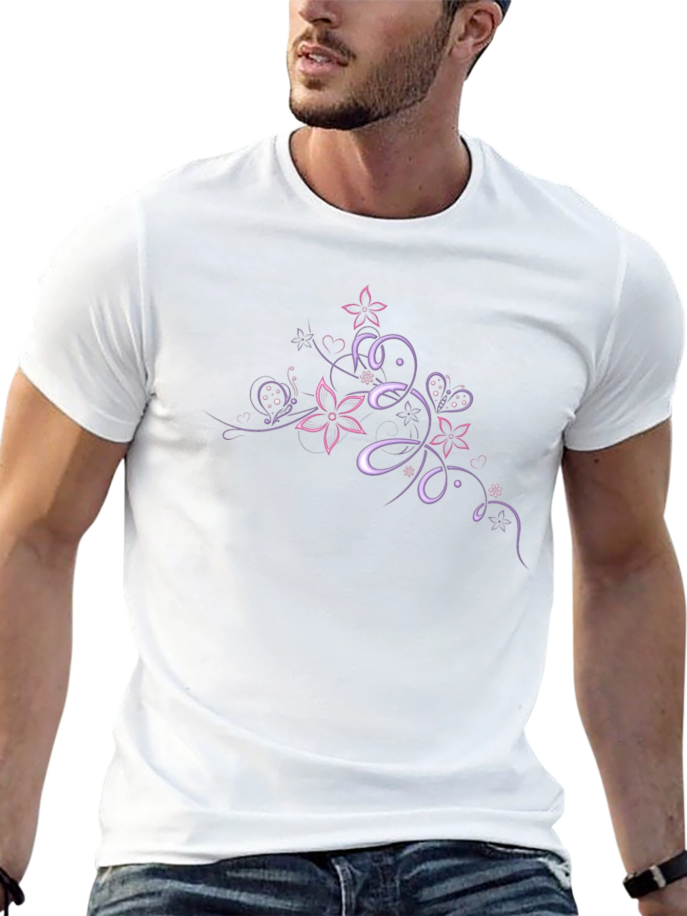 Floral Butterfly Swirl Graphic Tee - Black