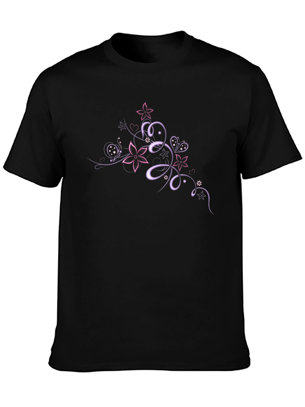 Floral Butterfly Swirl Graphic Tee - Black