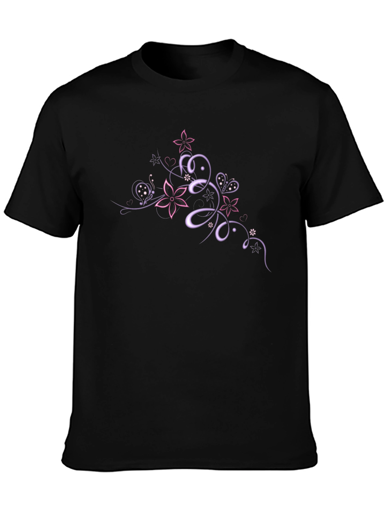 Floral Butterfly Swirl Graphic Tee - Black