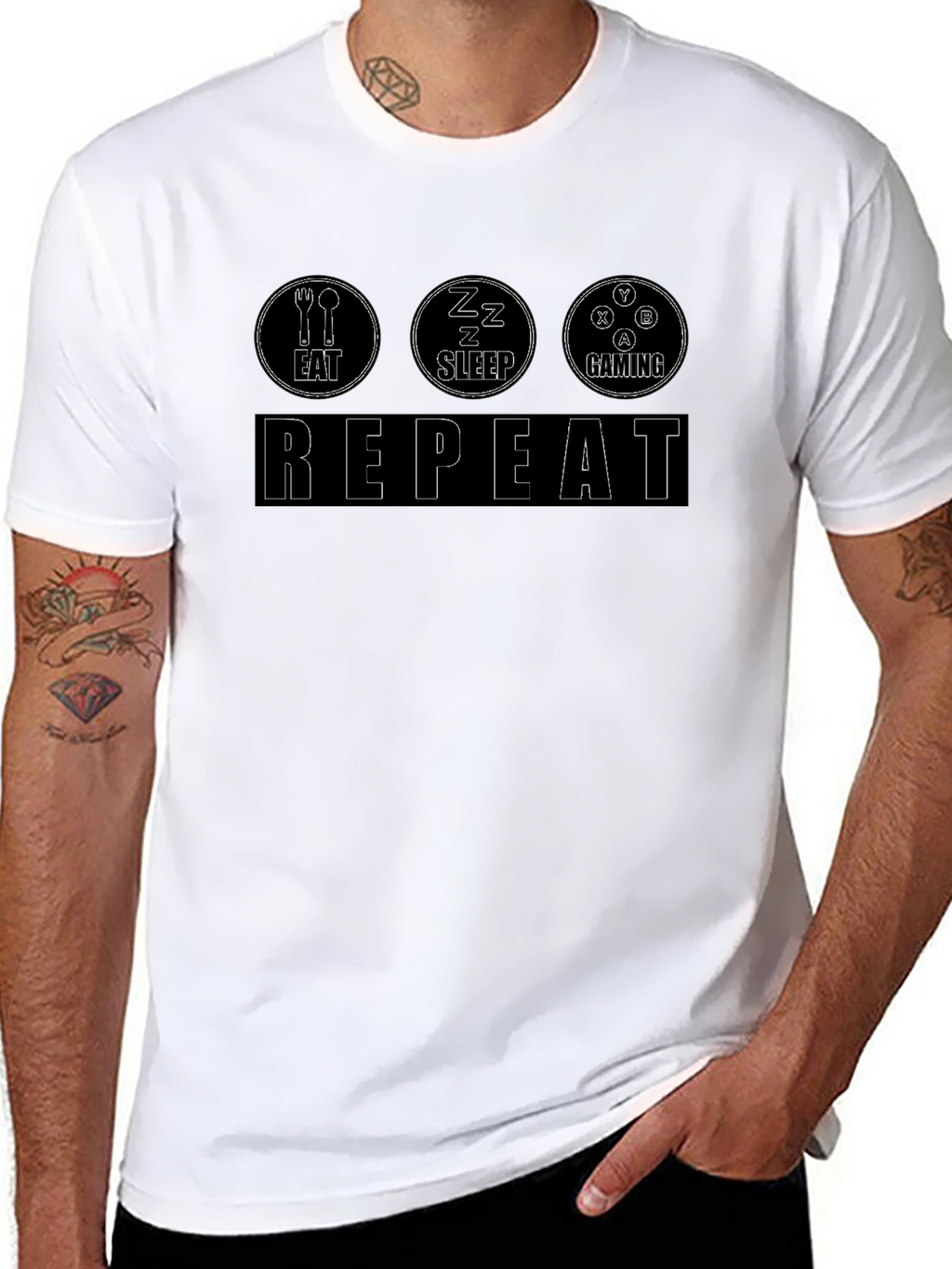 Eat Sleep Gaming Repeat Black T-Shirt