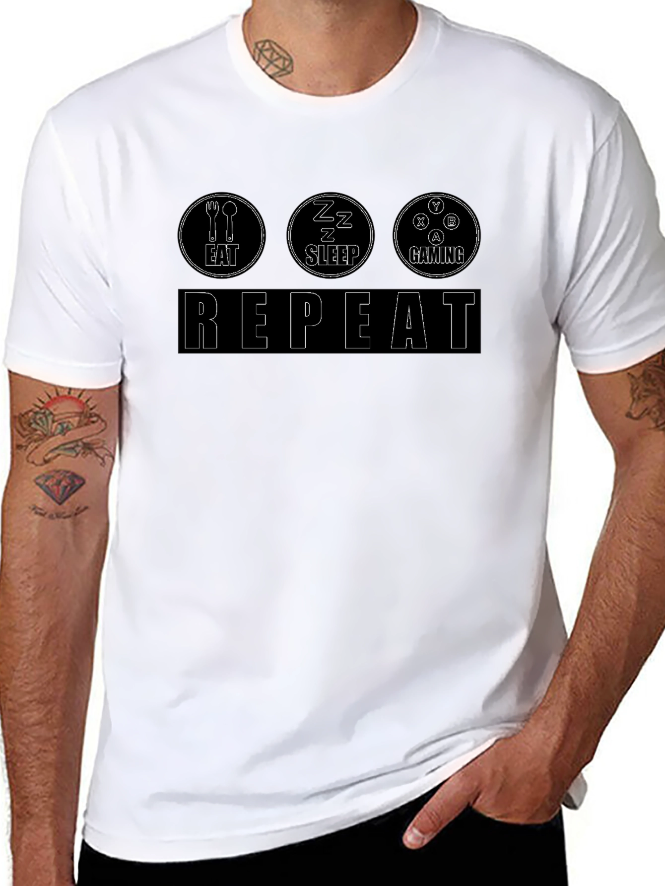 Eat Sleep Gaming Repeat Black T-Shirt