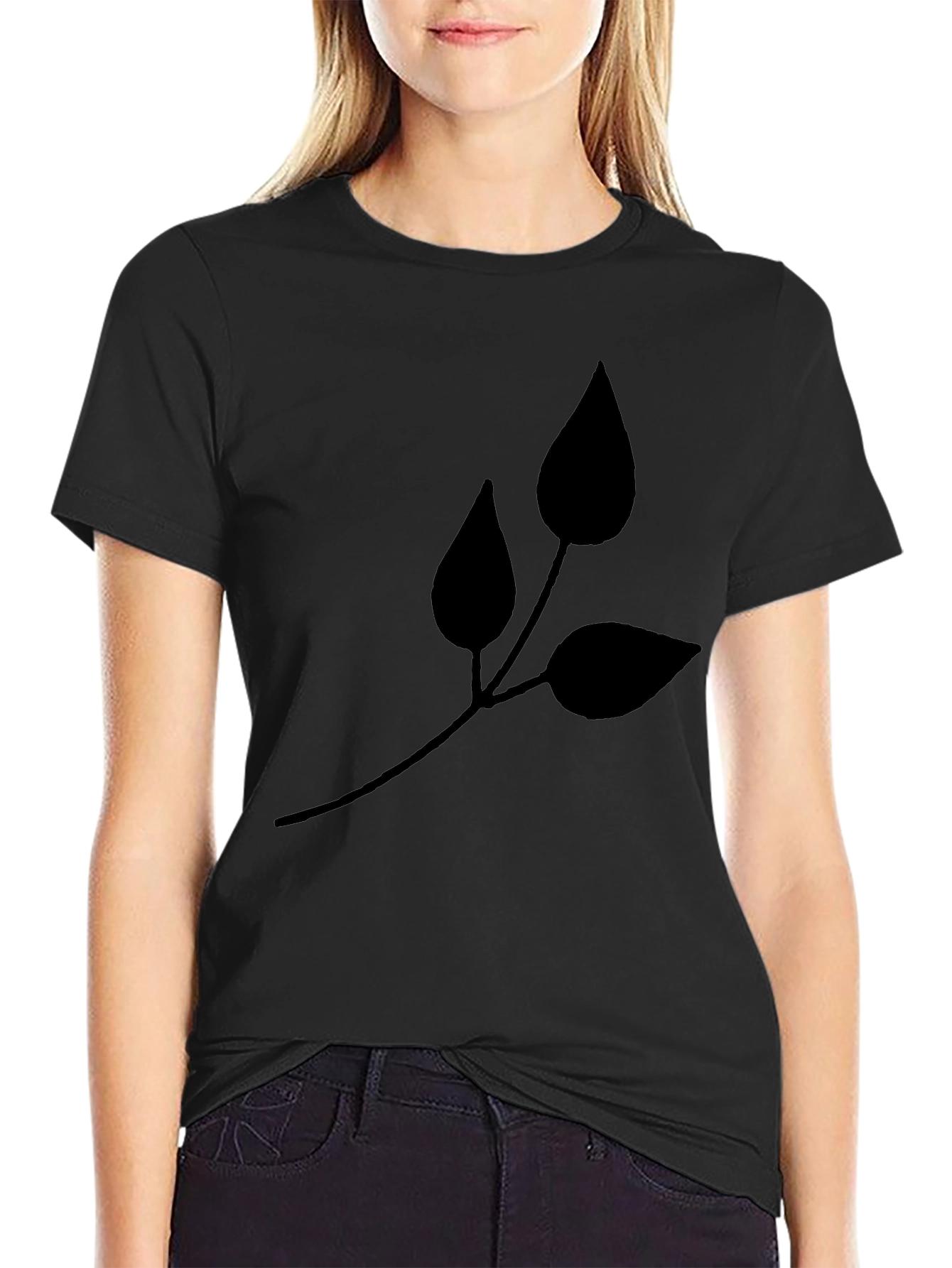 Stylish Black Leaf Graphic Tee - Casual Comfort