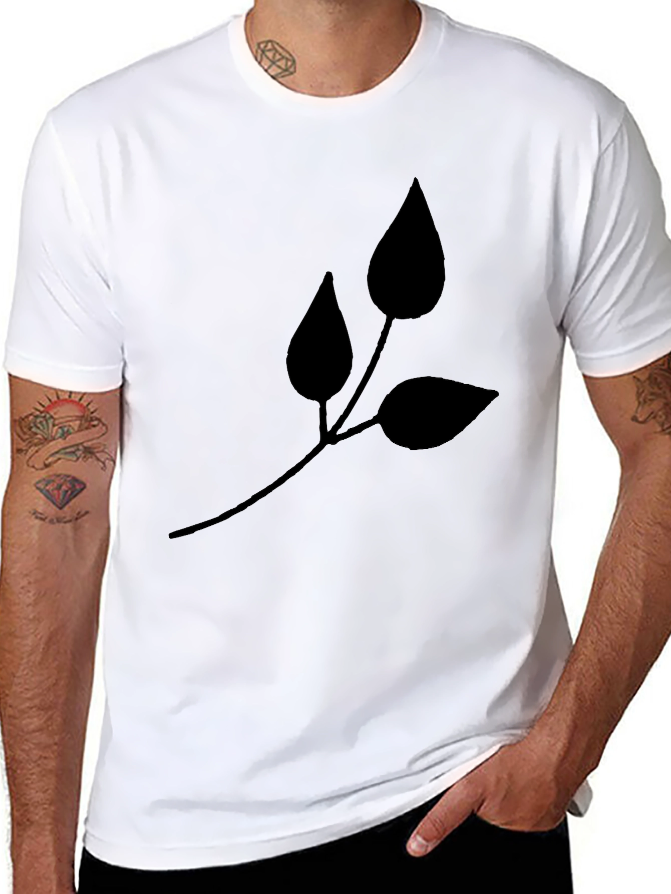 Stylish Black Leaf Graphic Tee - Casual Comfort