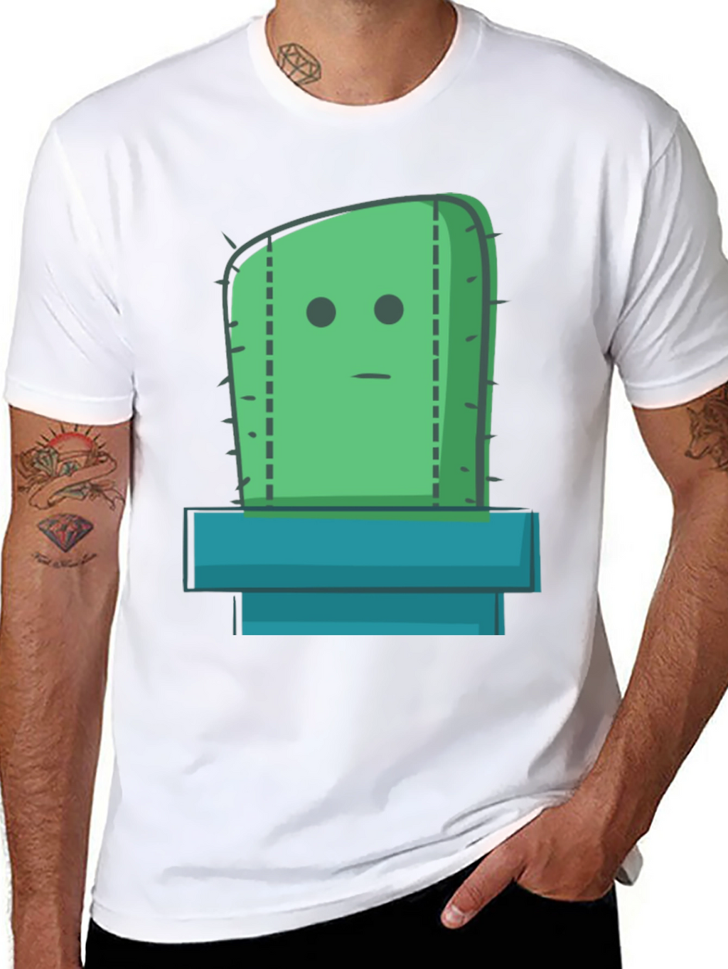 Cactus Graphic Tee - Black Cotton Casual Shirt