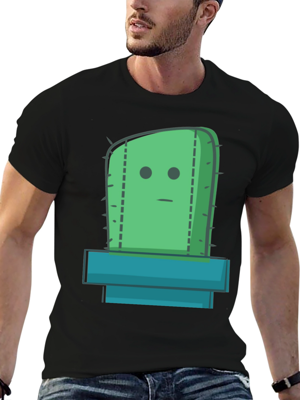 Cactus Graphic Tee - Black Cotton Casual Shirt