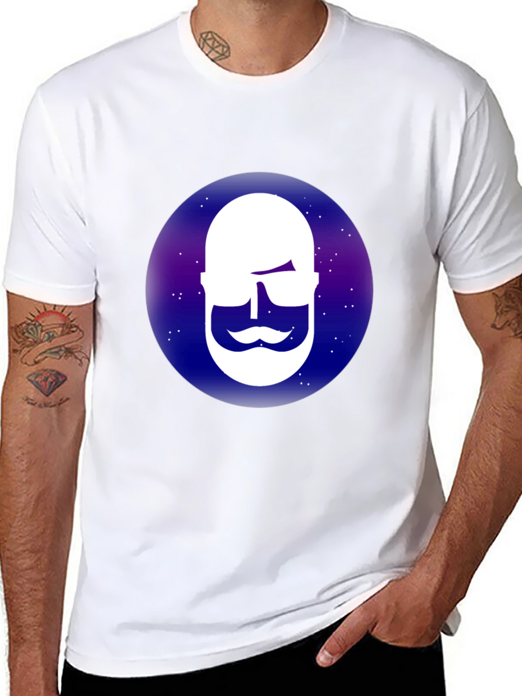 Cool Bearded Face Graphic Tee - Black