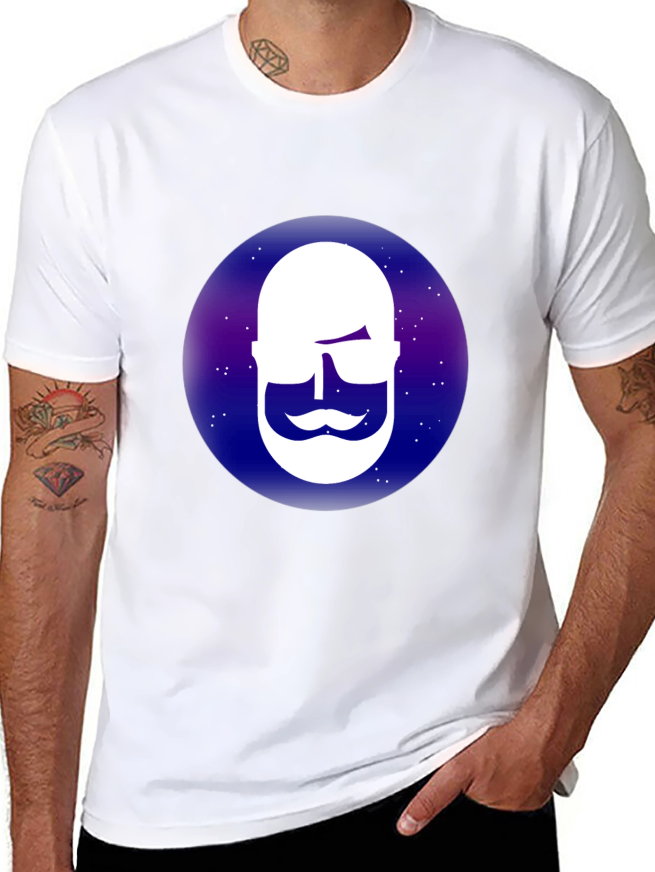 Cool Bearded Face Graphic Tee - Black
