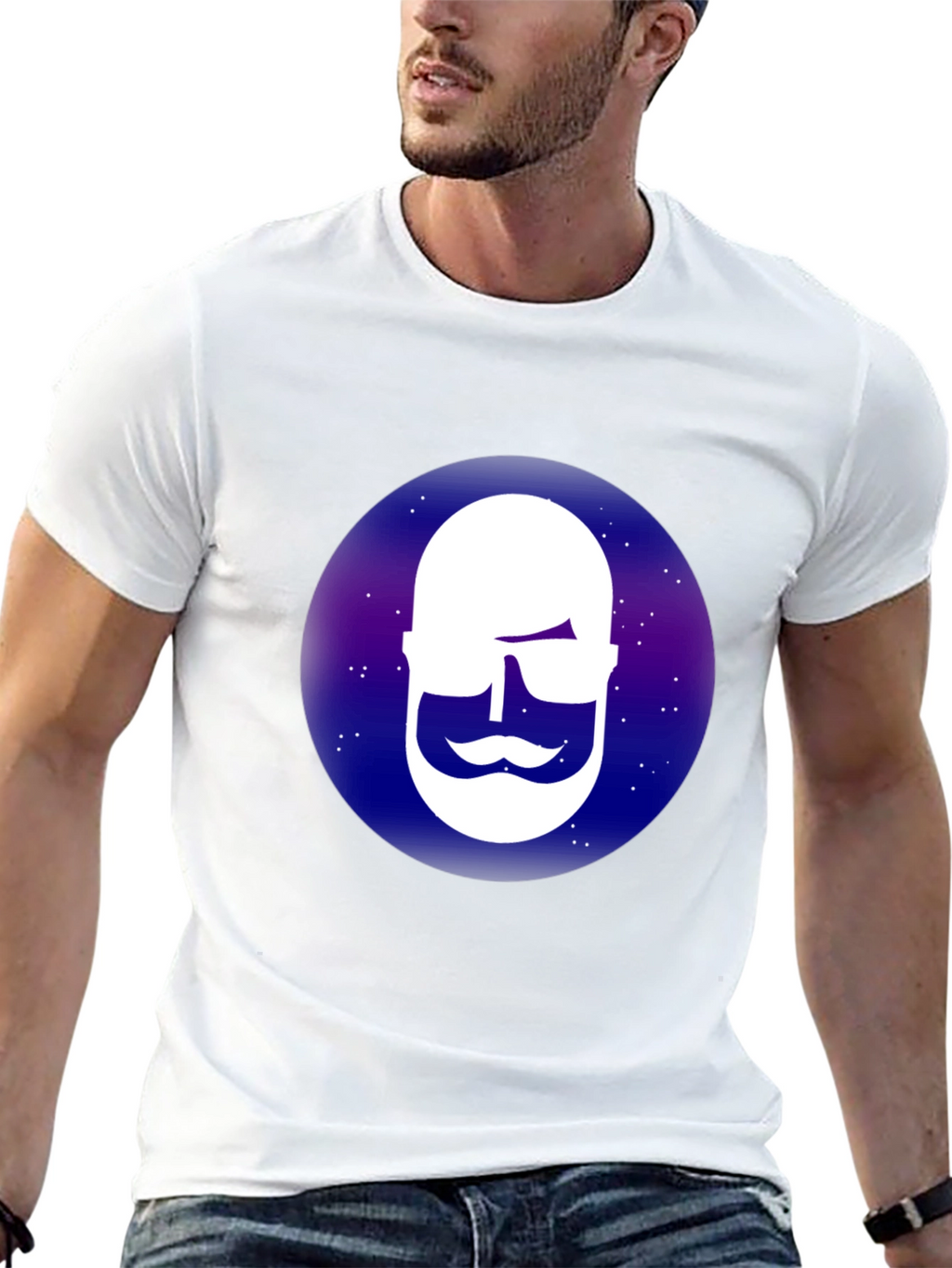 Cool Bearded Face Graphic Tee - Black