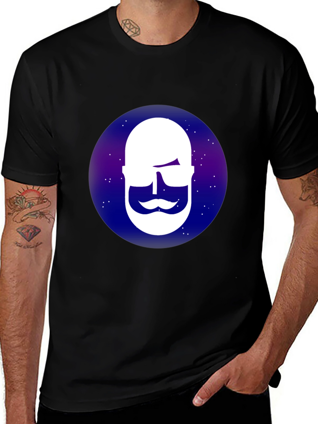 Cool Bearded Face Graphic Tee - Black