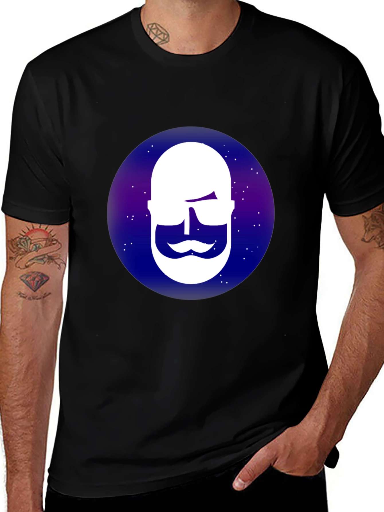 Cool Bearded Face Graphic Tee - Black