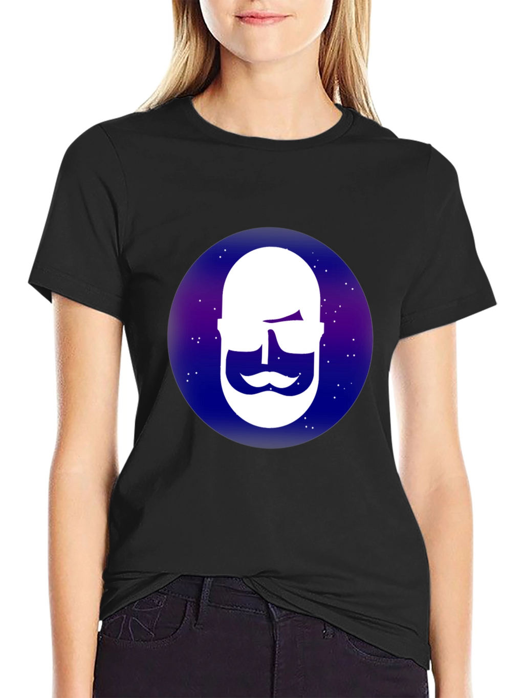 Cool Bearded Face Graphic Tee - Black