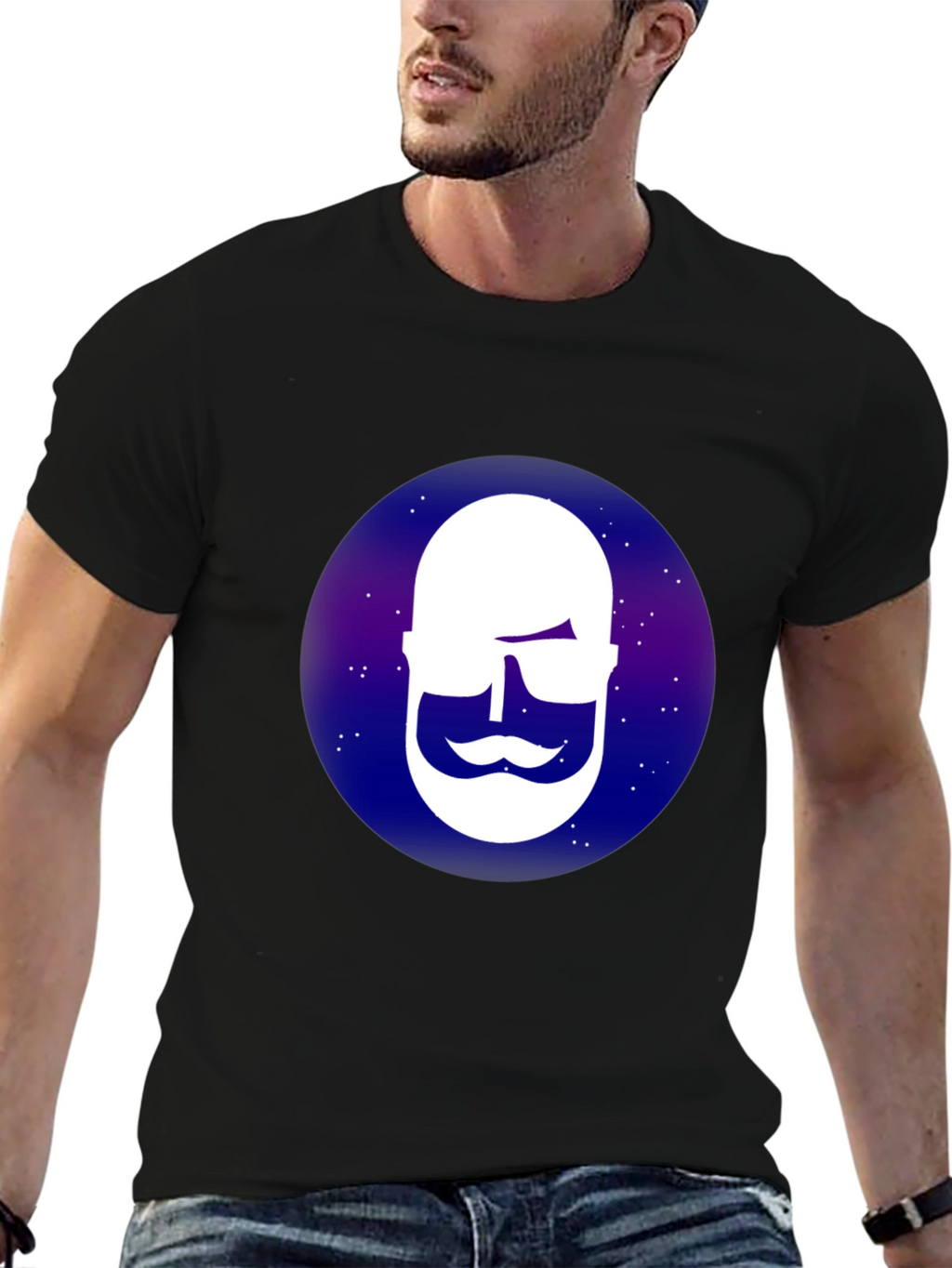 Cool Bearded Face Graphic Tee - Black