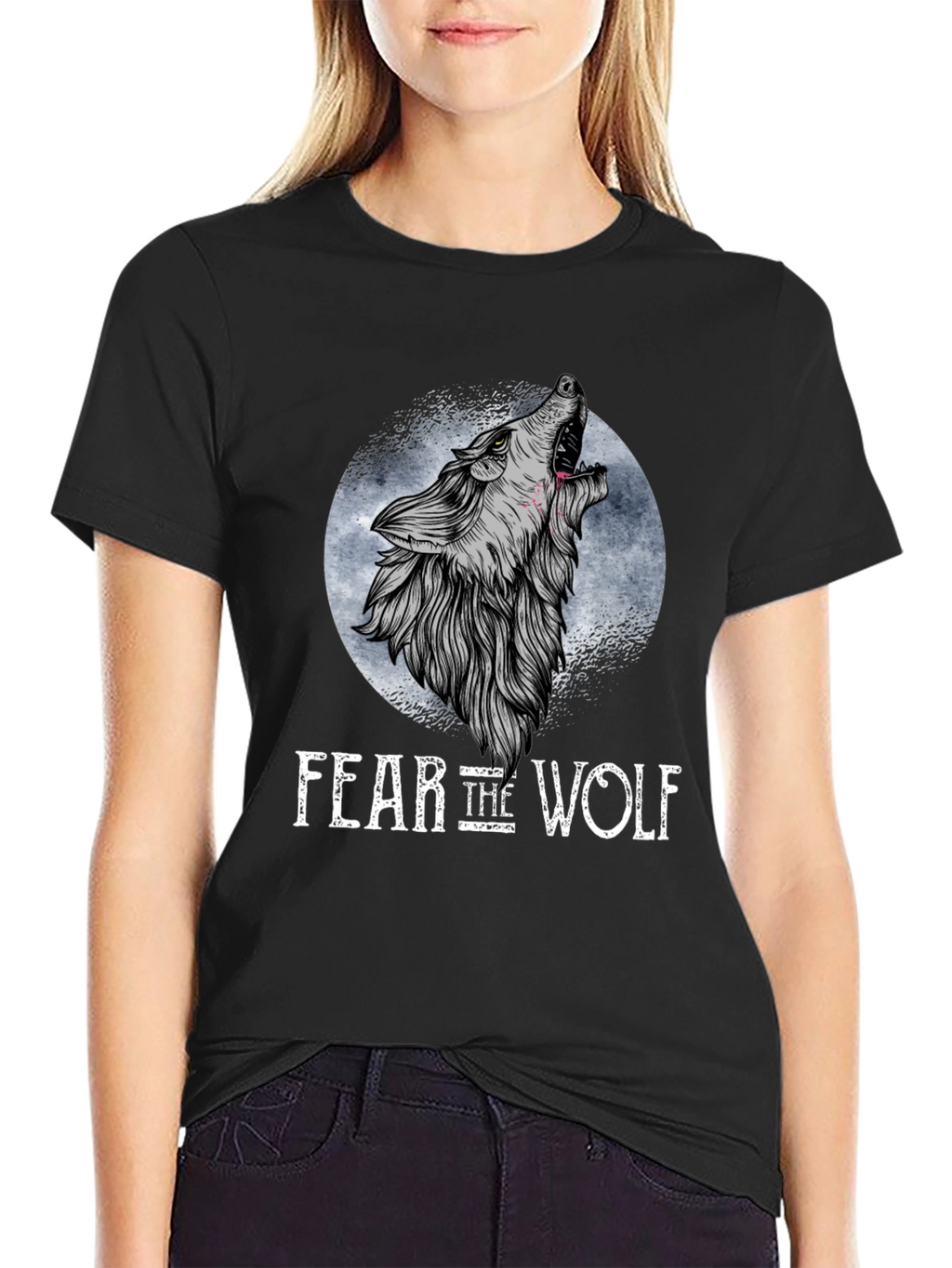 Fear the Wolf Graphic T-Shirt - Black Wolf Design