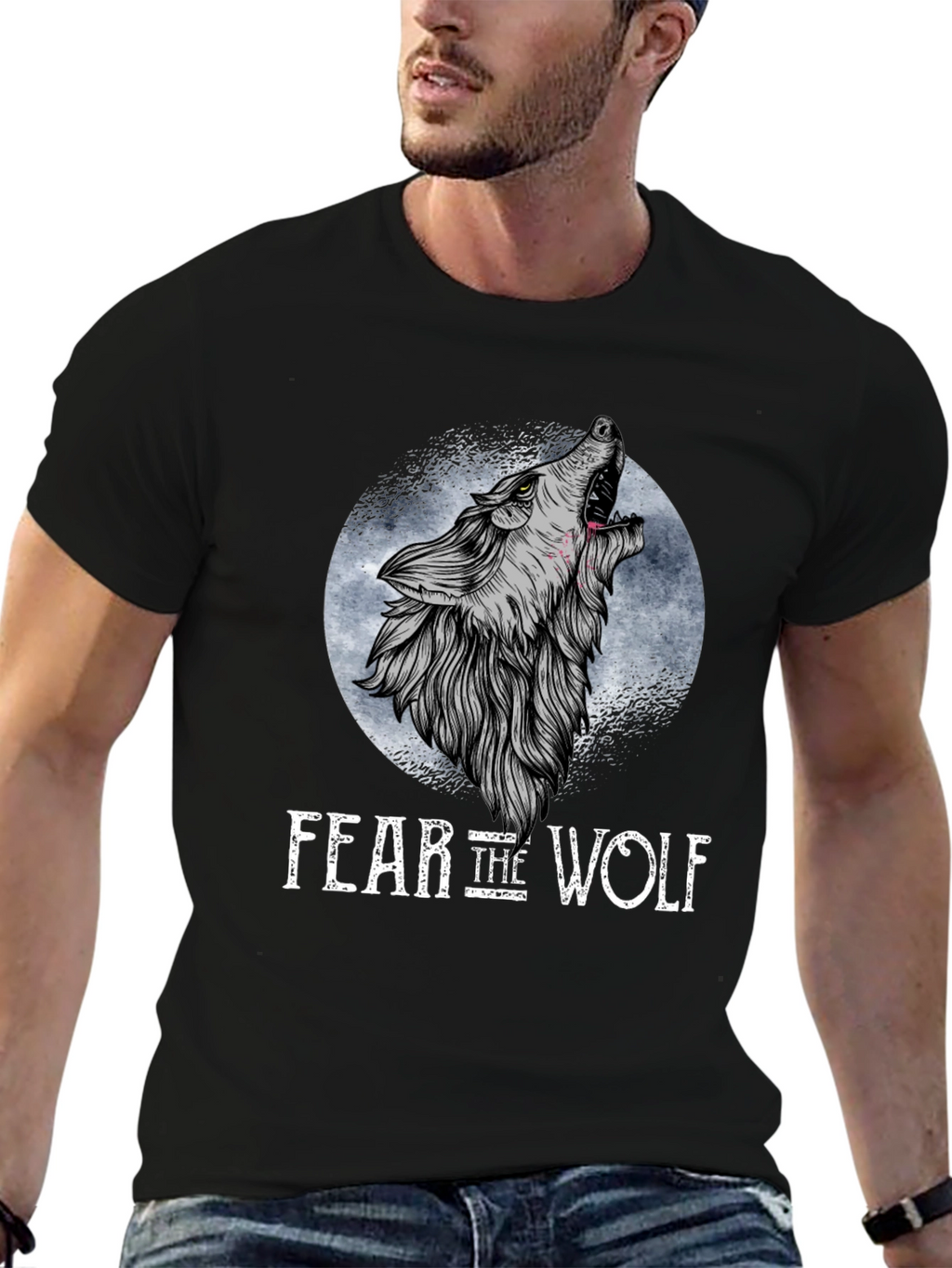 Fear the Wolf Graphic T-Shirt - Black Wolf Design