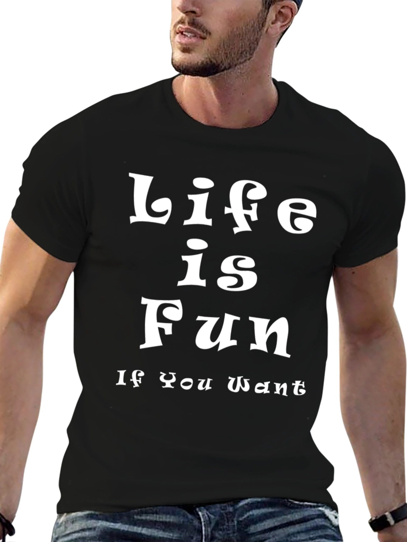 Life is Fun Tee - Stylish Black Cotton T-Shirt