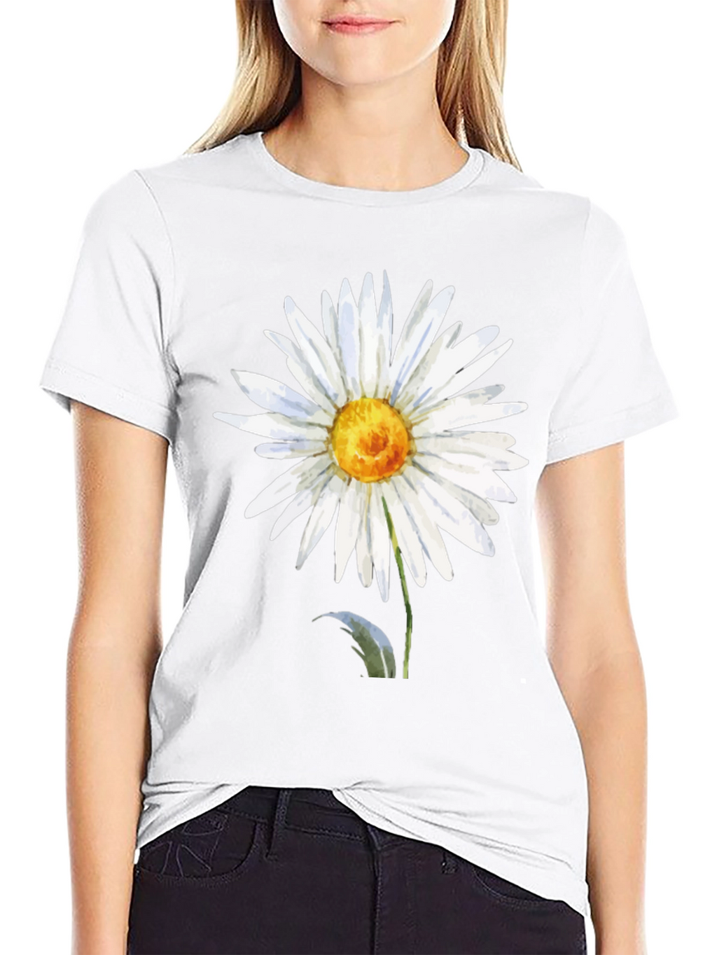 Daisy Flower Graphic Tee - Black Casual T-Shirt