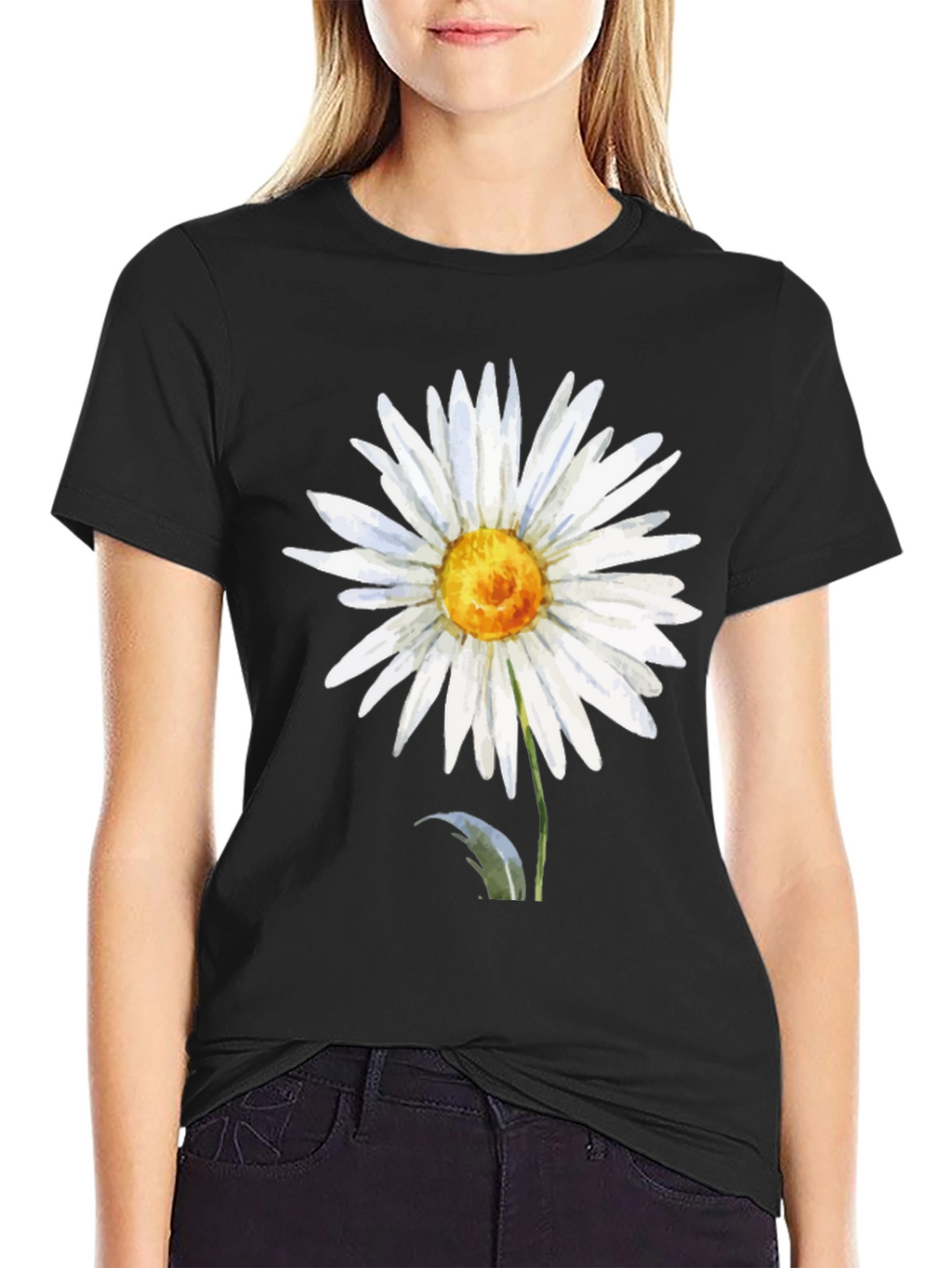 Daisy Flower Graphic Tee - Black Casual T-Shirt