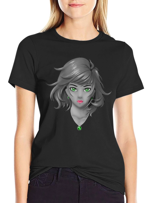 Anime Girl Graphic Tee - Emerald Accents