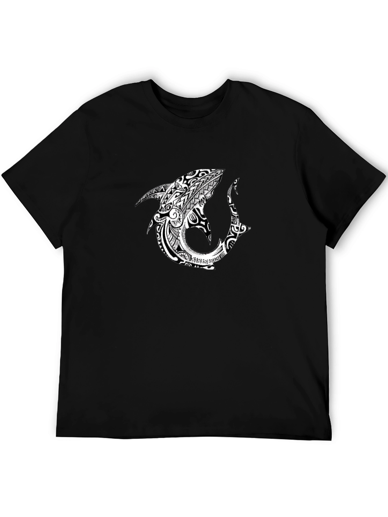 Tribal Shark Graphic Black T-Shirt