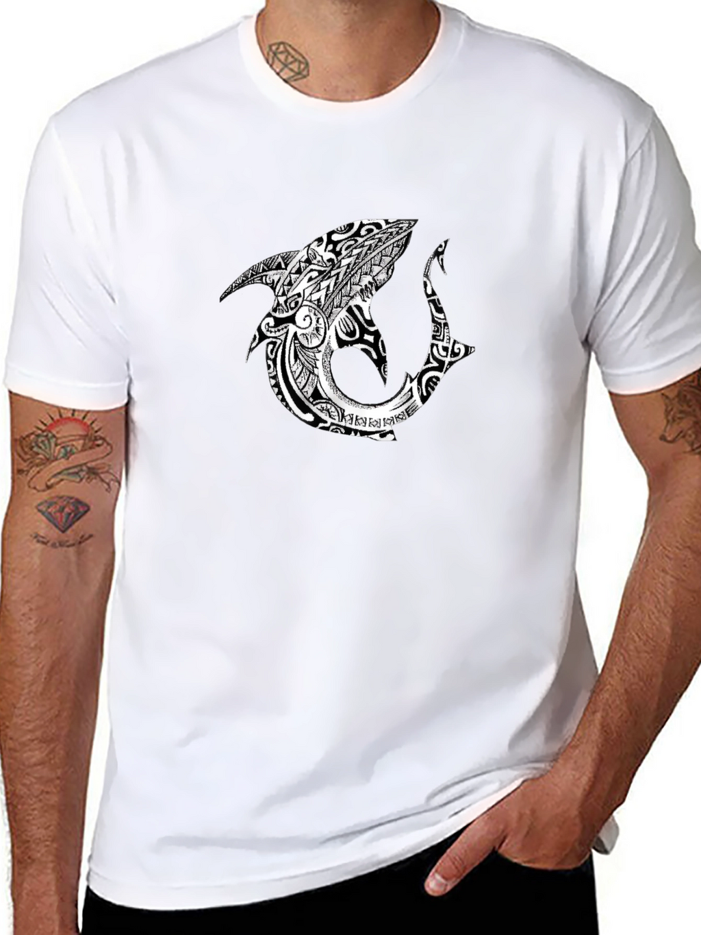 Tribal Shark Graphic Black T-Shirt