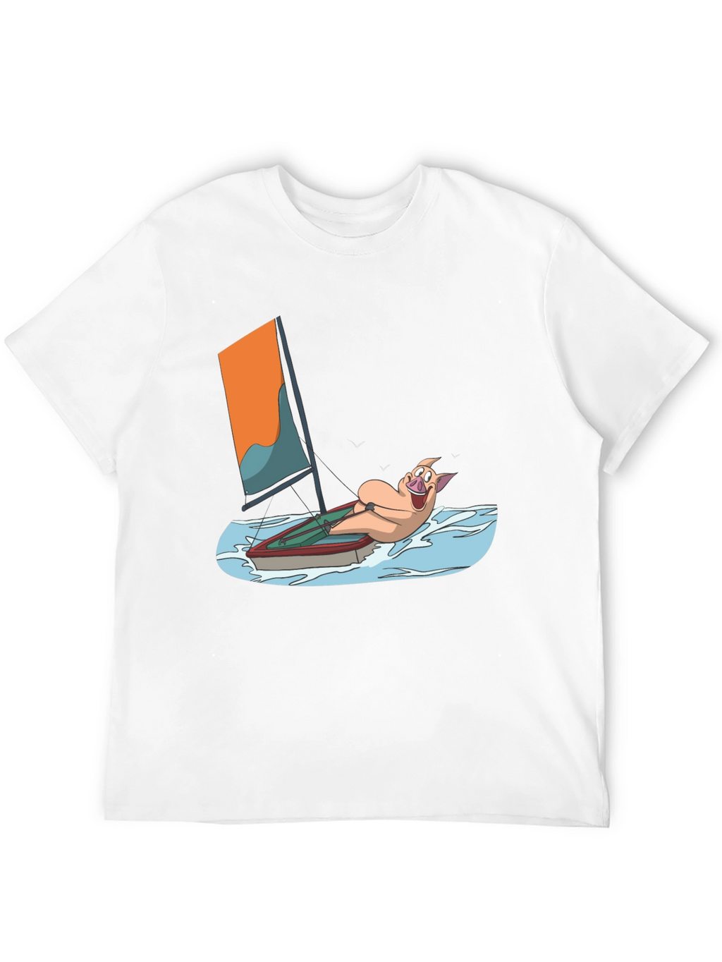 Funny Pig Sailing T-Shirt - Black Cotton Tee