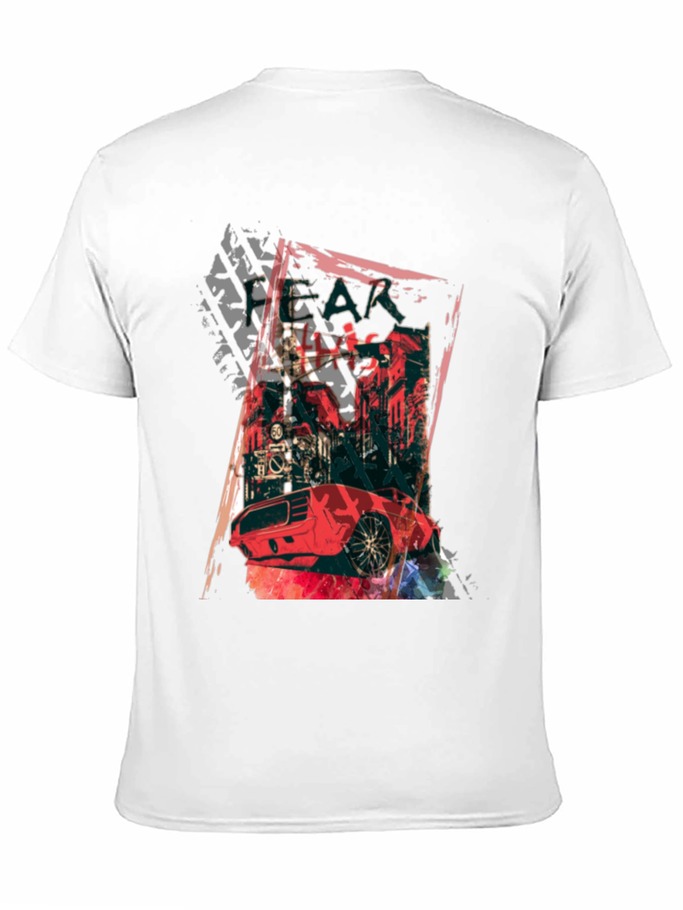 Red Car Graphic Print Black T-Shirt