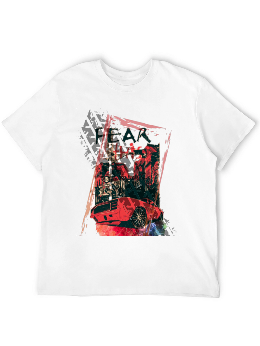 Red Car Graphic Print Black T-Shirt