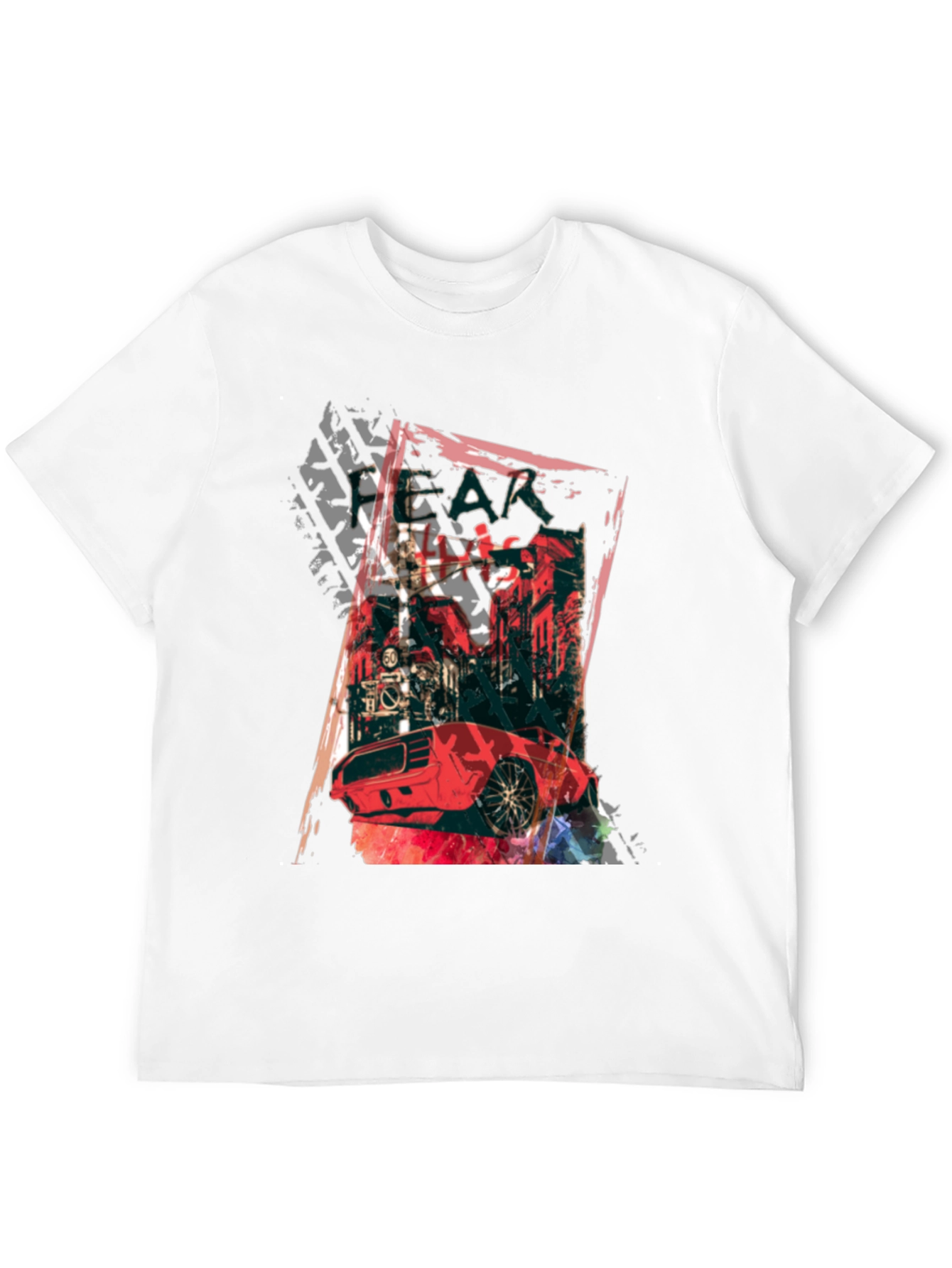 Red Car Graphic Print Black T-Shirt