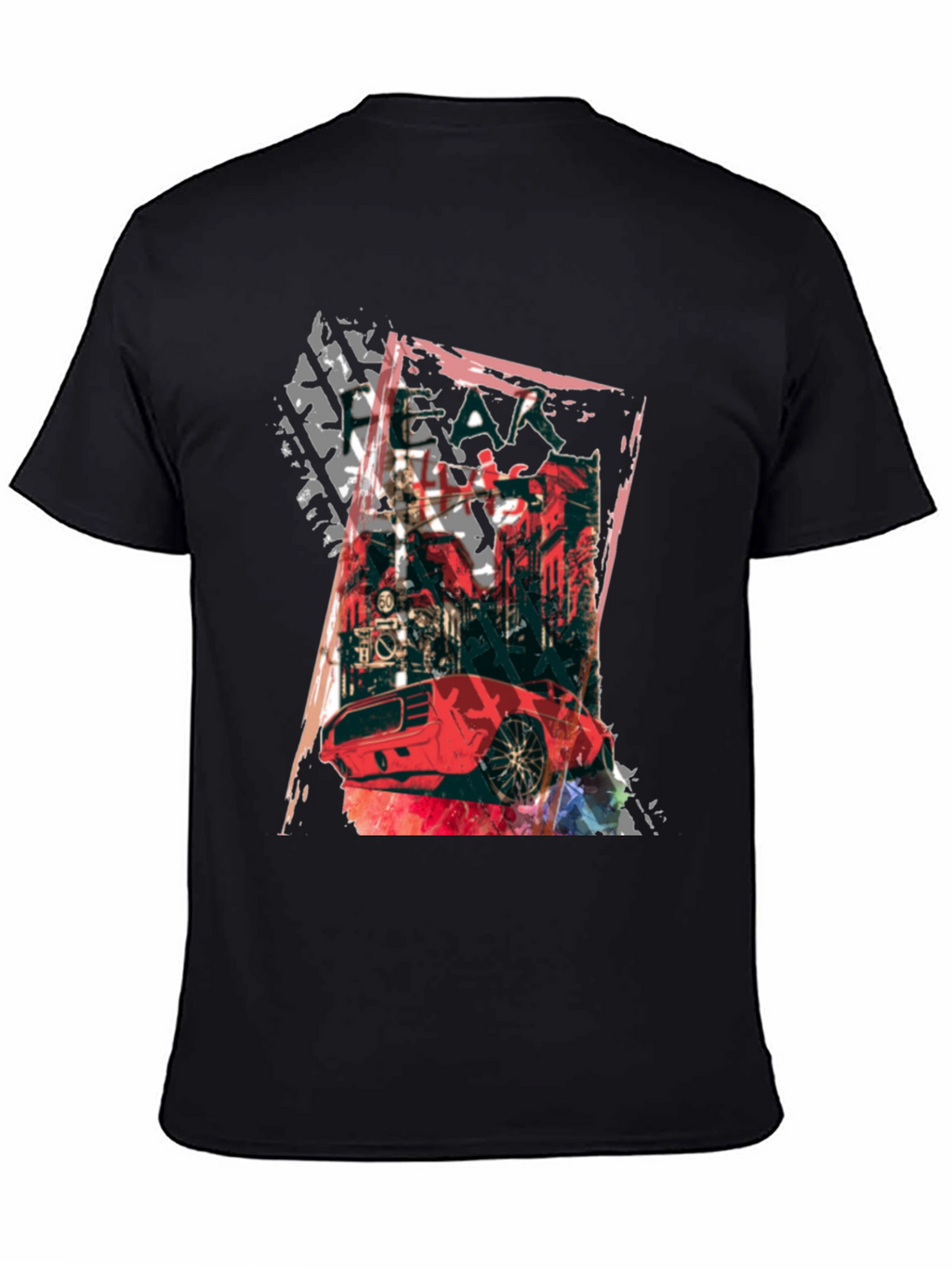 Red Car Graphic Print Black T-Shirt