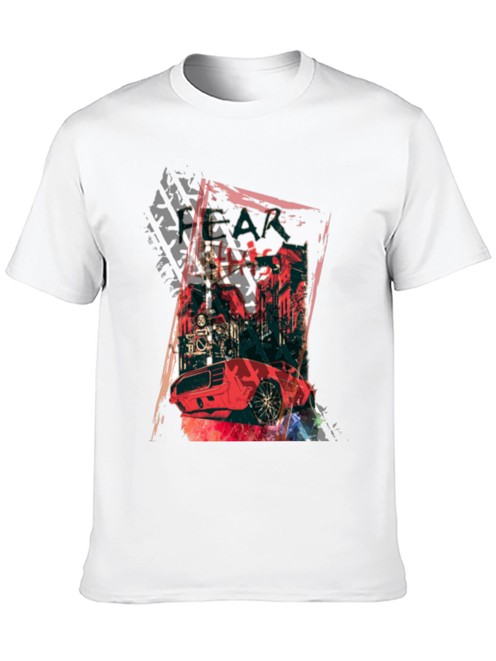Red Car Graphic Print Black T-Shirt