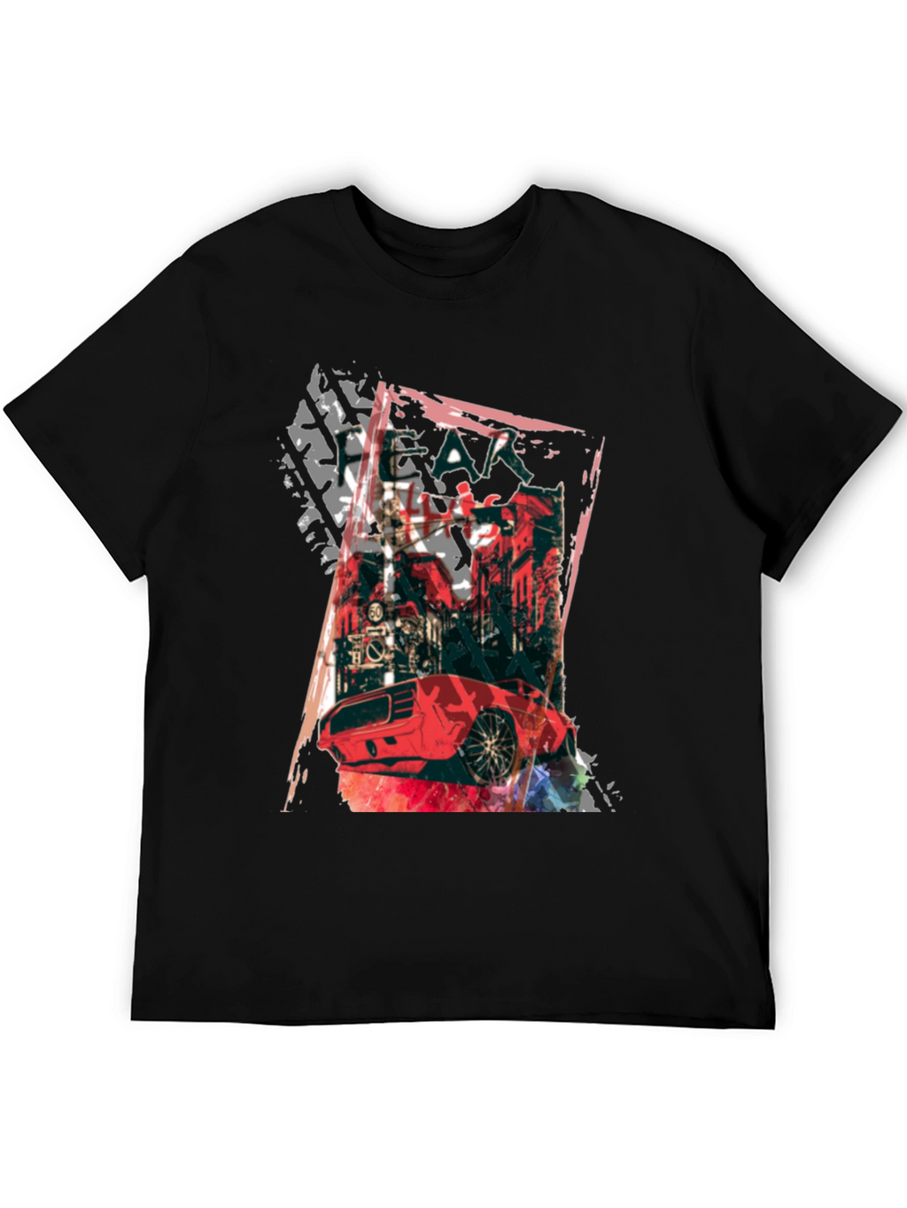 Red Car Graphic Print Black T-Shirt