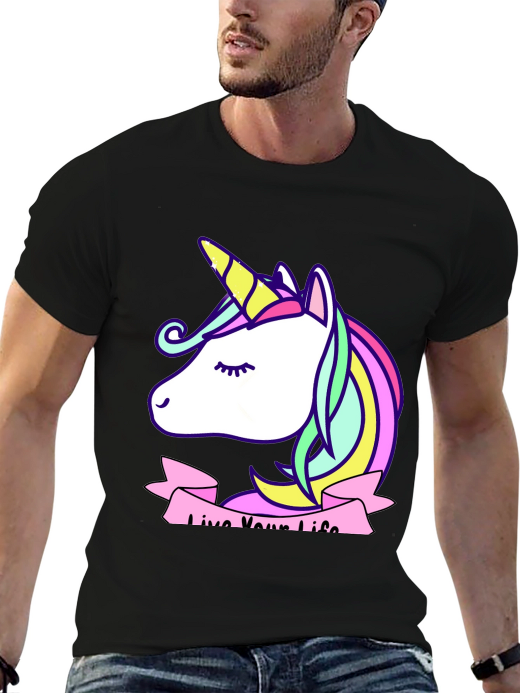 Unicorn Live Your Life Black T-Shirt
