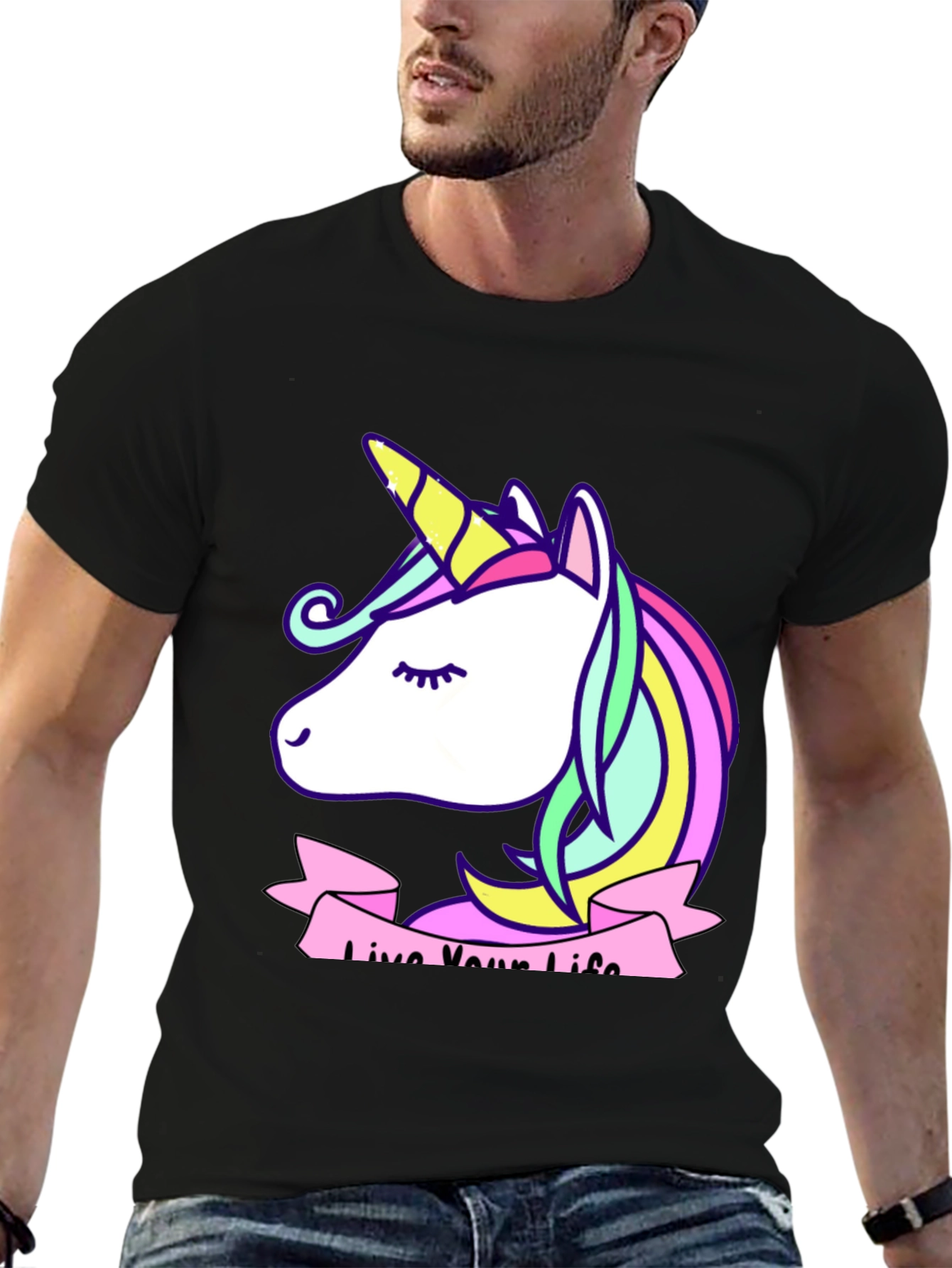 Unicorn Live Your Life Black T-Shirt