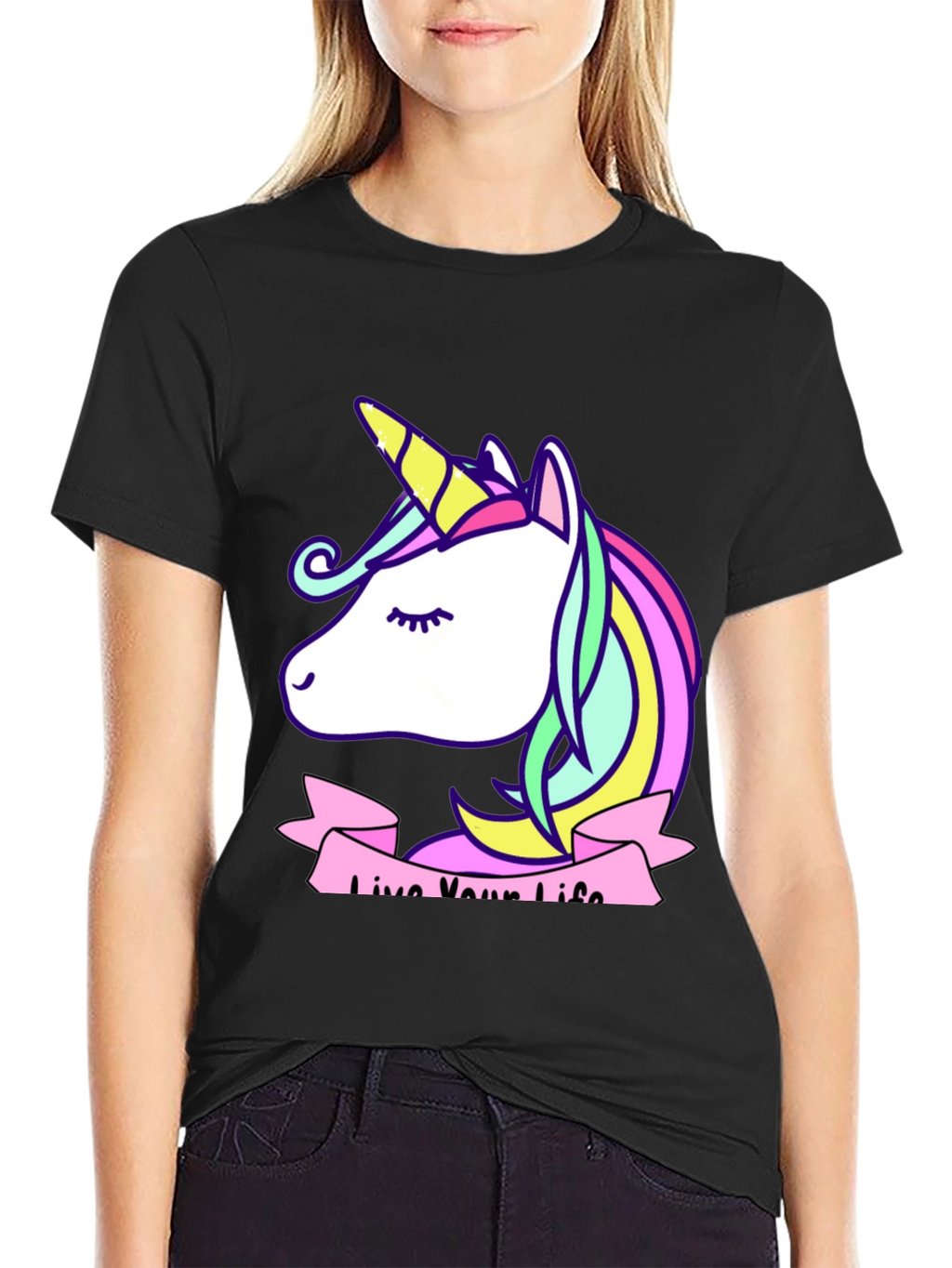 Unicorn Live Your Life Black T-Shirt