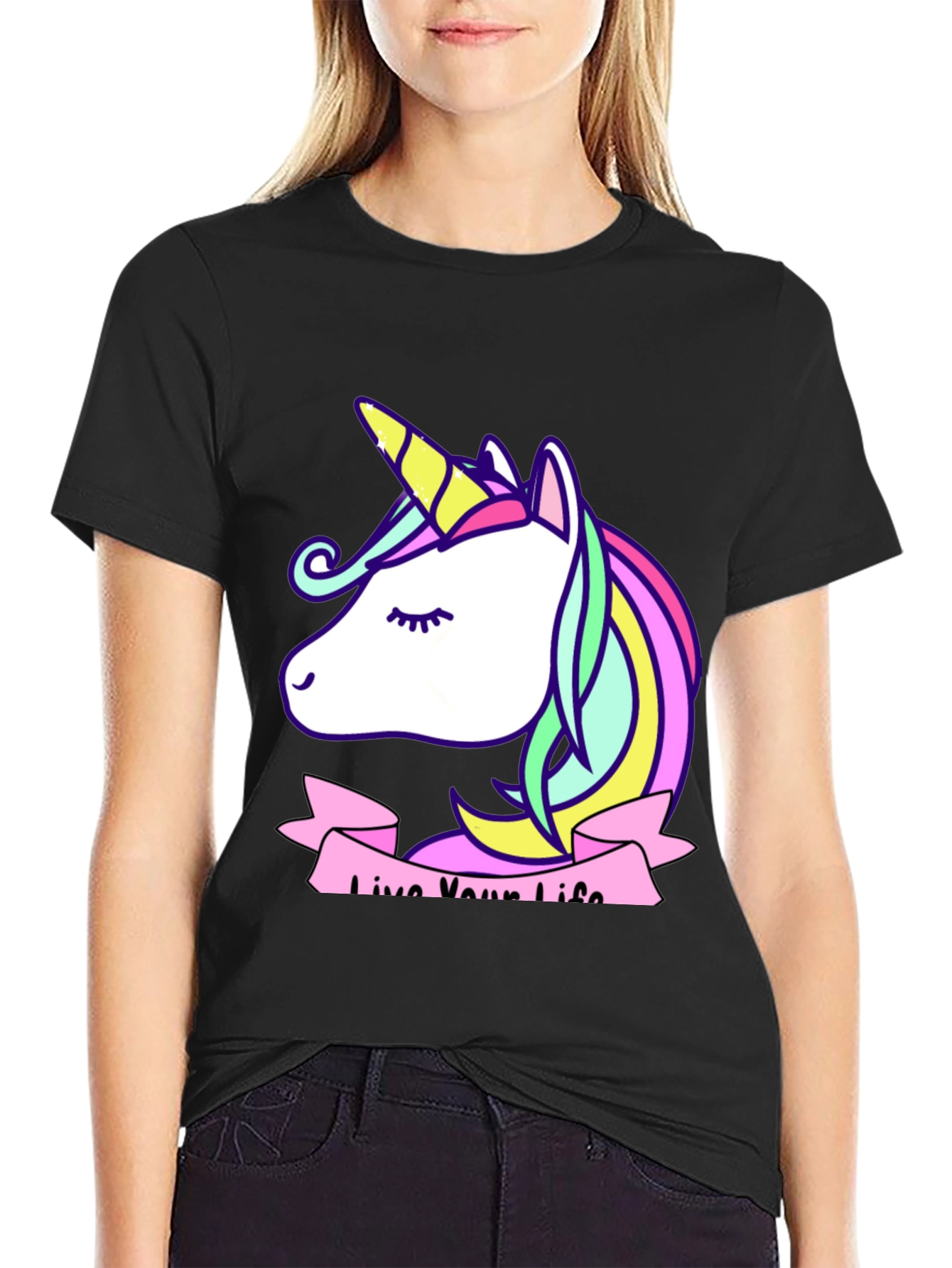 Unicorn Live Your Life Black T-Shirt