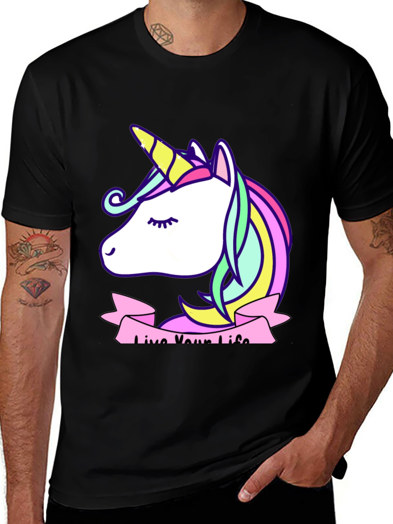 Unicorn Live Your Life Black T-Shirt