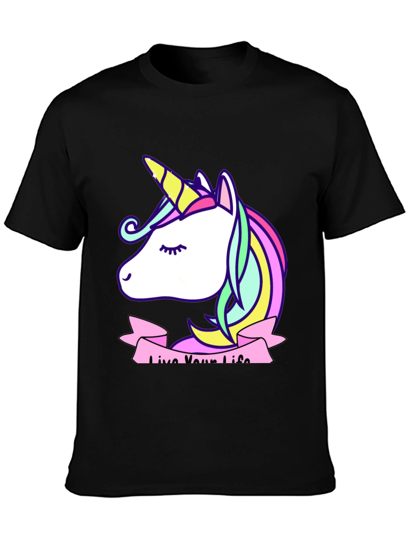 Unicorn Live Your Life Black T-Shirt