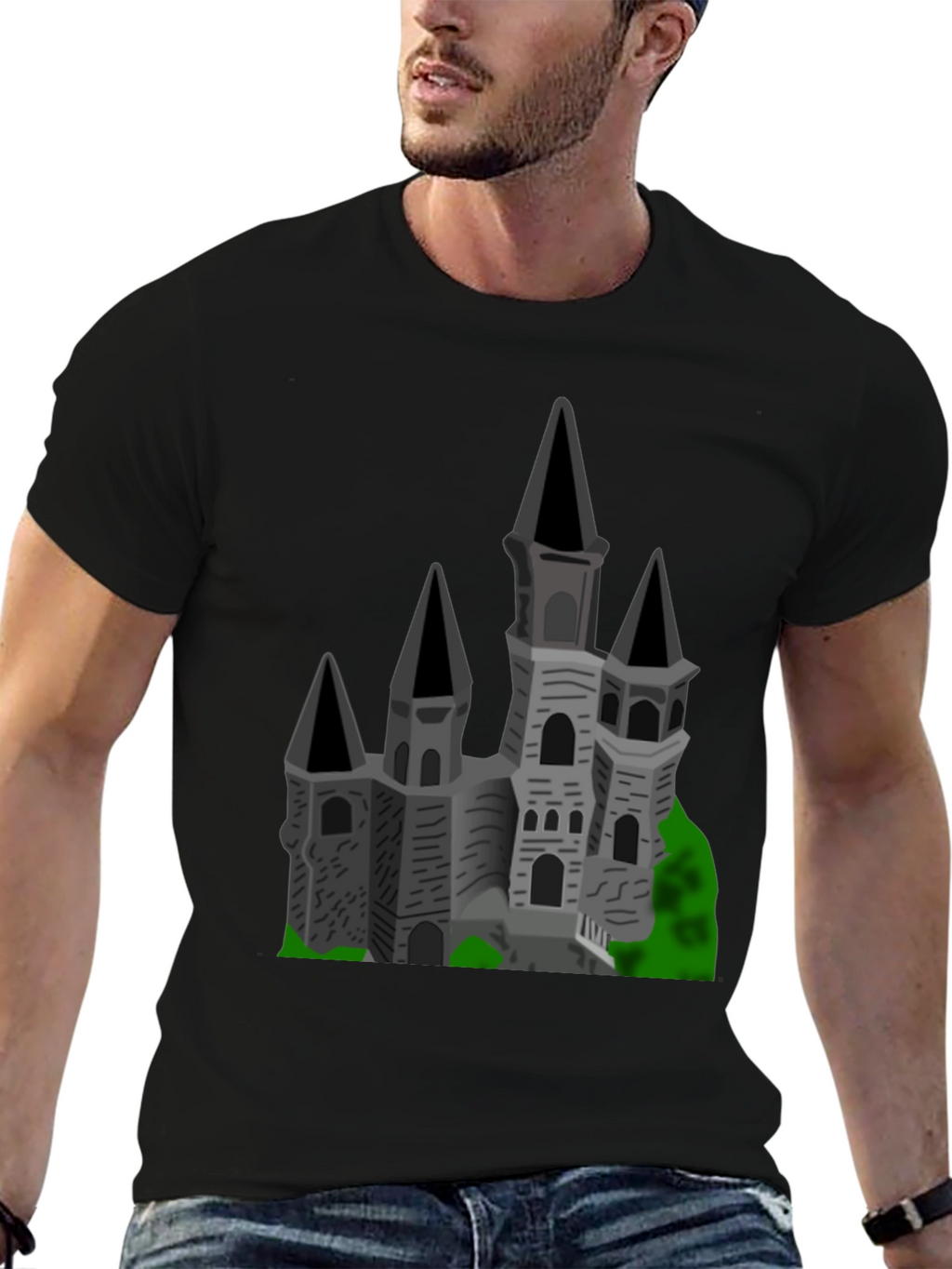 Gothic Castle Graphic Tee - Black Cotton T-Shirt