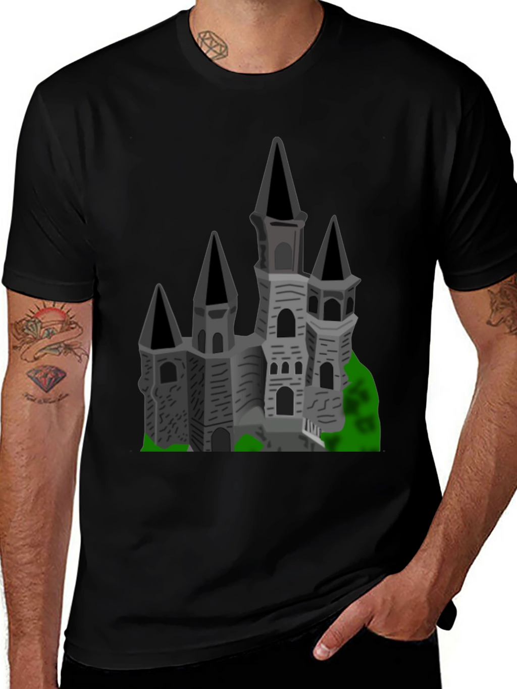 Gothic Castle Graphic Tee - Black Cotton T-Shirt